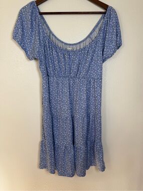 Hollister Blue Floral Puff-Sleeve Mini Dress